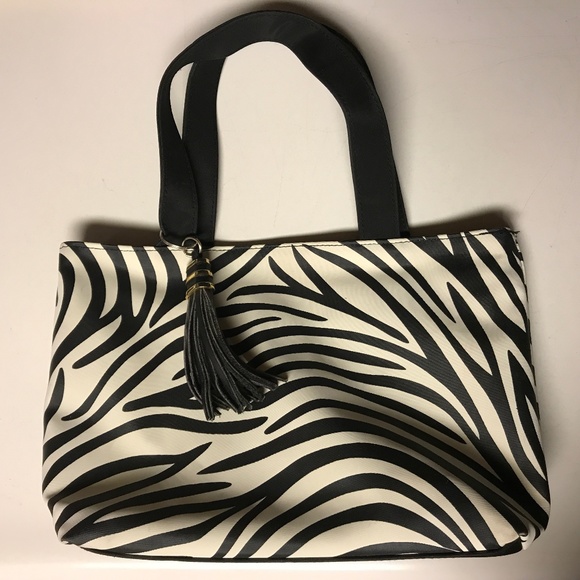 White/Black Zebra Purse with leather tassel - Picture 1 of 7